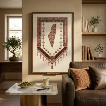 Exklusiver handgestickter Wandbehang "Palästina-Karte" – 100% DMC-Seide (Ungerahmt) – 70x40 cm