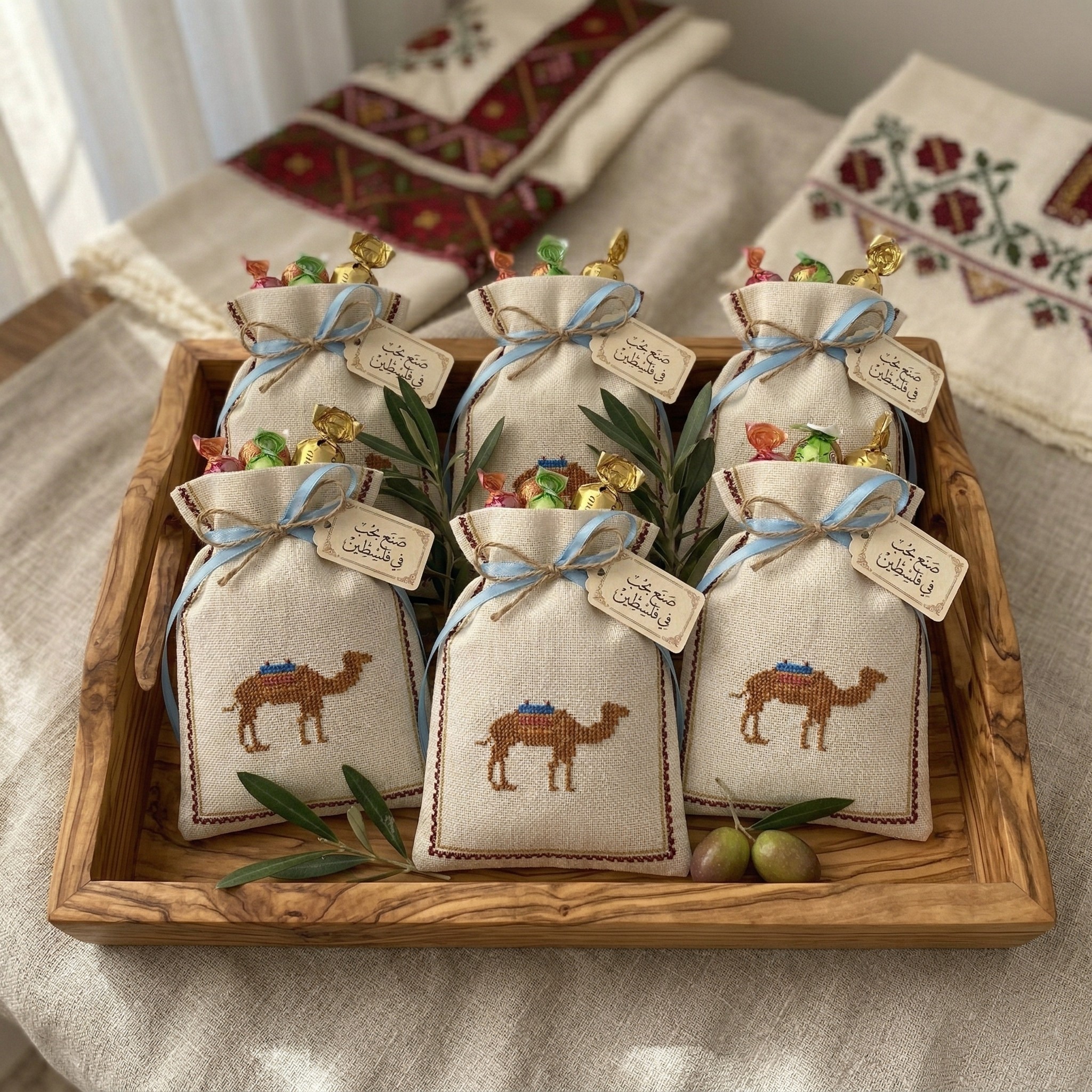 Exklusives Handgesticktes Palästina Gastgeschenk zur Baby-Woche "Seebou" – Kamel-Motiv Exklusives Handgesticktes Palästina Gastgeschenk zur Baby-Woche "Seebou" – Kamel-Motiv